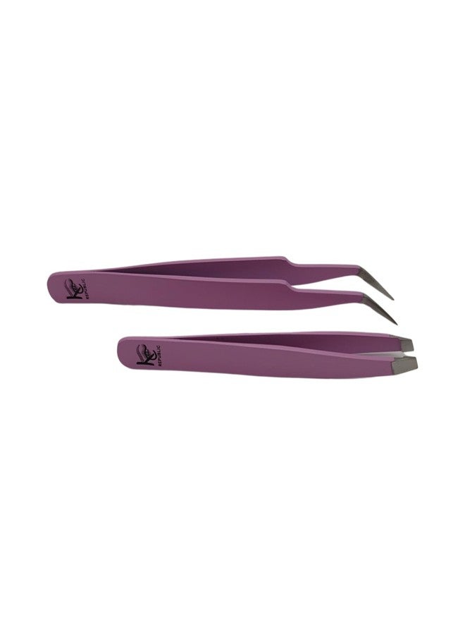 KC Republic Violet Curved and Wide Straight Professional Tweezer Set - 2 Tweezers Great For Eyebrow, Eyelash, Facial, Ear, Nose & Ingrown Hair Remover Treatment. Make Perfect Eyebrow Shapes - Image 3